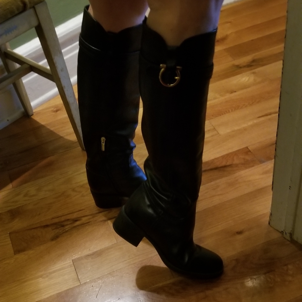 Salvatore Ferragamo Black Leather Knee High Boots - Picture 10 of 11